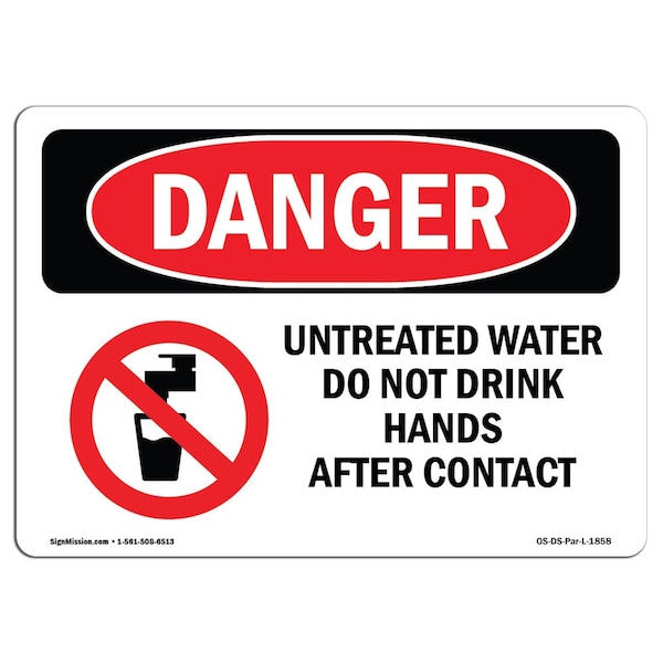 OSHA, Untreated Water Do Not Drink Wash Hands, 5in X 3.5in Decal, 10PK, OS-DS-D-35-L-1858-10PK